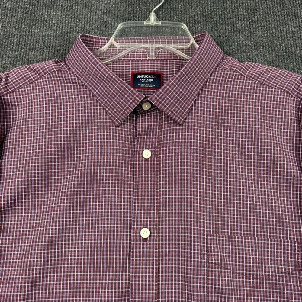 UNTUCKit Men's Shirt 3XL Long Sleeve Button Down Burgundy White Blue Small Check - Picture 2 of 16